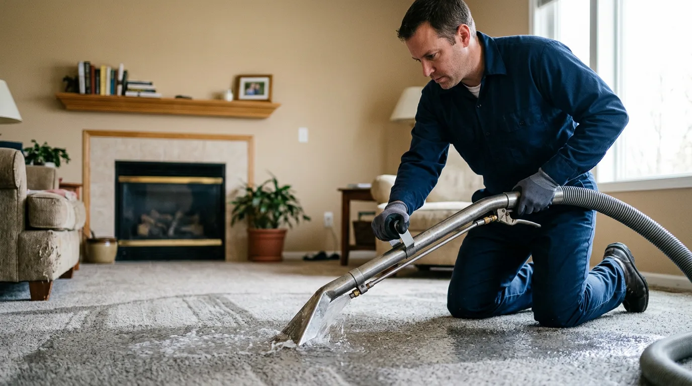 Water damage restoration technician working near Palco, KS